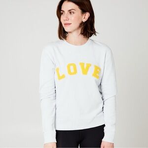 Tory Burch Sport LOVE Ivory Sweatshirt Fuzzy Gold Letters Crew Neck Sweater sz S
